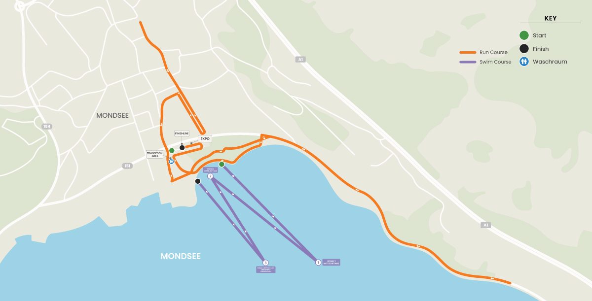 Schwimm & Laufstrecke ALOHA TRI Mondseeland Schwimm & Laufstrecke ALOHA TRI Mondseeland
